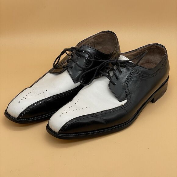 Stacy Adams Atticus Two Tone Wingtip Dress Shoes Men’s 11M Black/White Dandy - Picture 15 of 16